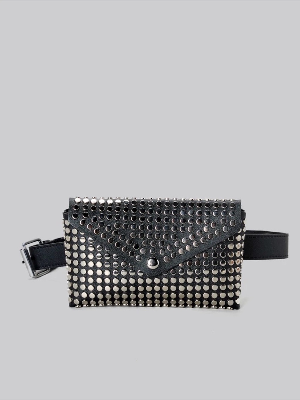 Studded Black Leather Belt Bag